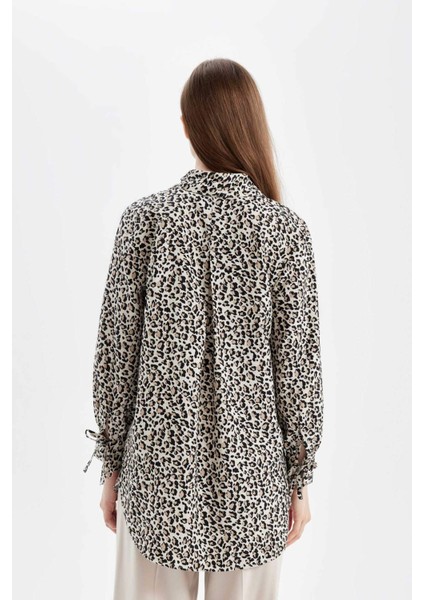 Relax Fit Gömlek Yaka Çizgili Uzun Kollu Gömlek Tunik