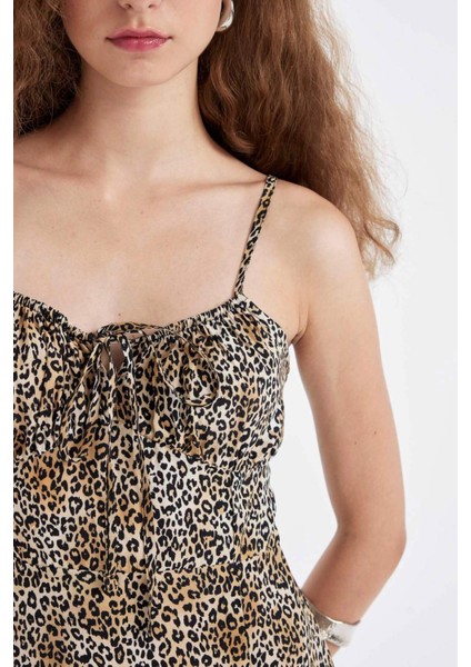 A Kesim Kalp Yaka Leopar Desenli Viskon Askılı Maxi Elbise A9283AX24HS