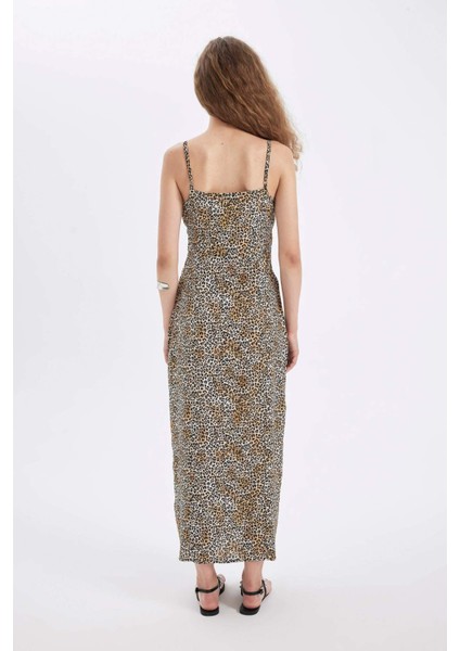 A Kesim Kalp Yaka Leopar Desenli Viskon Askılı Maxi Elbise A9283AX24HS