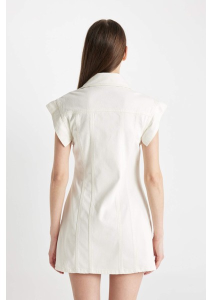 Fashion Fit Kolsuz Beyaz Mini Jean Elbise D3900AX24HS