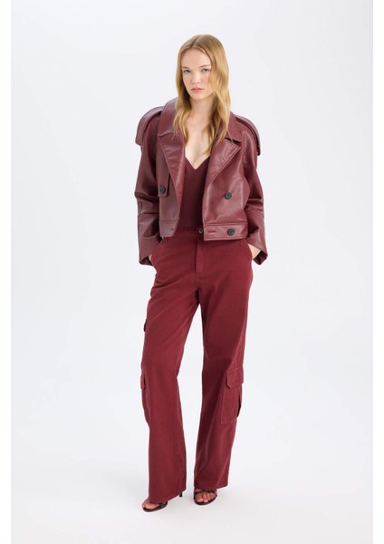 Straight Fit Gabardin Pantolon Kargo Cepli Normal Bel Düz Paça D3762AX24AU