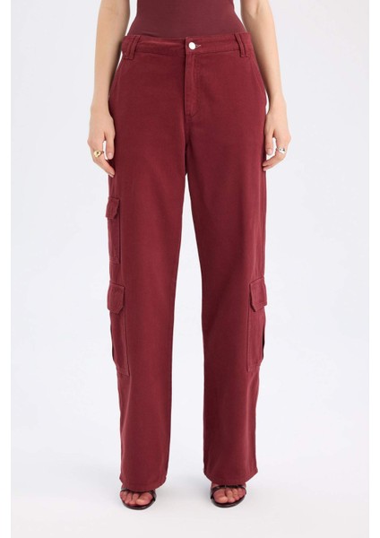 Straight Fit Gabardin Pantolon Kargo Cepli Normal Bel Düz Paça D3762AX24AU