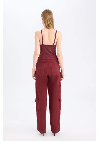 Straight Fit Gabardin Pantolon Kargo Cepli Normal Bel Düz Paça D3762AX24AU