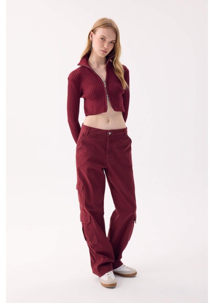 Straight Fit Gabardin Pantolon Kargo Cepli Normal Bel Düz Paça D3762AX24AU