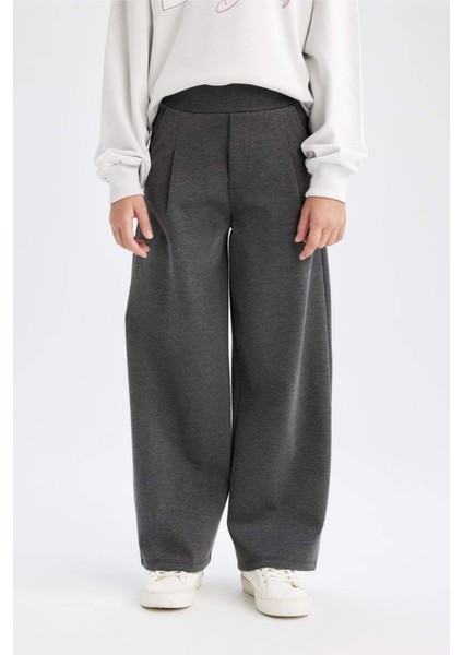 Kız Çocuk Wide Leg Geniş Bol Paça Beli Lastikli Basic Düz Eşofman Altı D3889A824WN