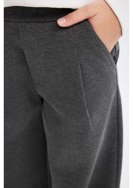 Kız Çocuk Wide Leg Geniş Bol Paça Beli Lastikli Basic Düz Eşofman Altı D3889A824WN