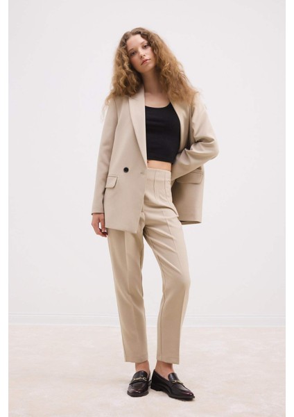 Crop Klasik Kumaş Pantolon Carrot Fit Fermuarlı Yüksek Bel Basic Düz Dar Paça C2466AX24AU