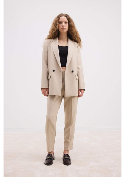 Crop Klasik Kumaş Pantolon Carrot Fit Fermuarlı Yüksek Bel Basic Düz Dar Paça C2466AX24AU