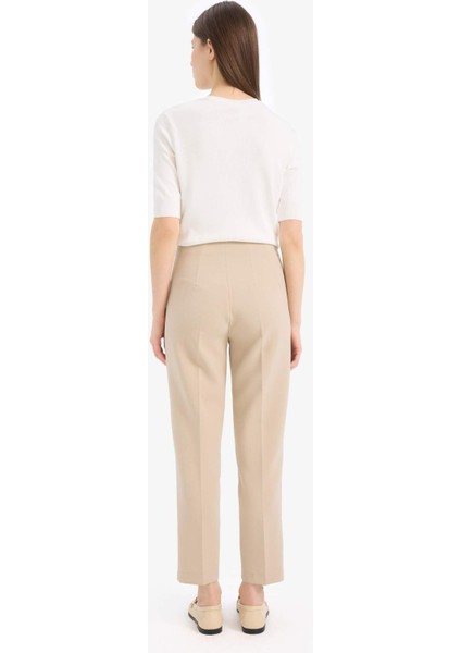 Crop Klasik Kumaş Pantolon Carrot Fit Fermuarlı Yüksek Bel Basic Düz Dar Paça C2466AX24AU