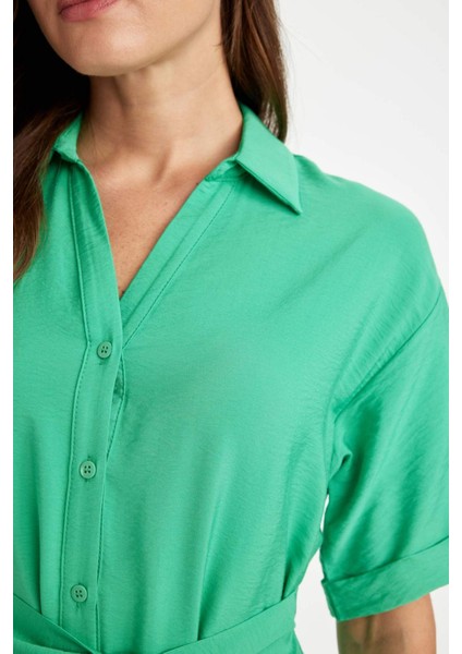 Regular Fit Gömlek Yaka Kısa Kollu Elbise D4055AXNS