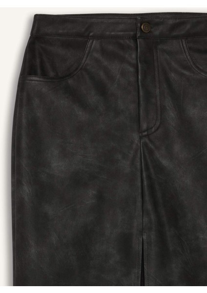 Kalem Yıkamalı Yüksek Bel Suni Deri Midi Etek D3014AX24WN