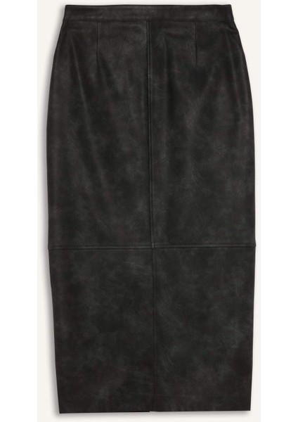 Kalem Yıkamalı Yüksek Bel Suni Deri Midi Etek D3014AX24WN