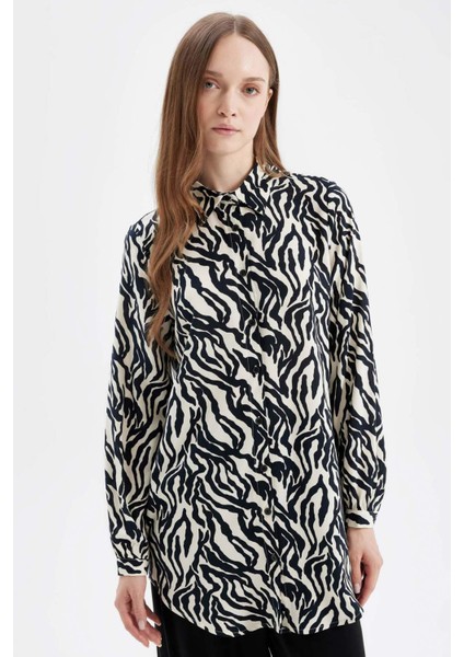 Regular Fit Zebra Desenli Viskon Uzun Kollu Gömlek Tunik D4070AX24AU