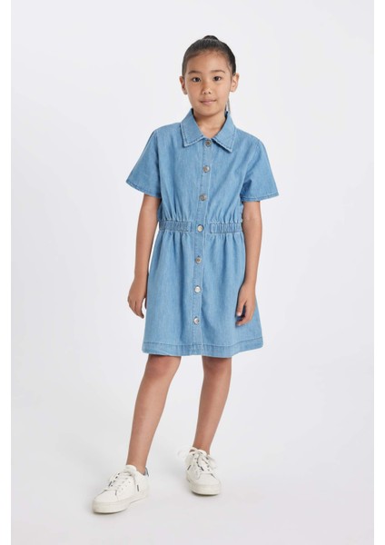 Kız Çocuk Kısa Kollu Yazlık Jean Elbise D3369A824HS