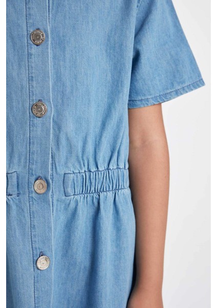 Kız Çocuk Kısa Kollu Yazlık Jean Elbise D3369A824HS