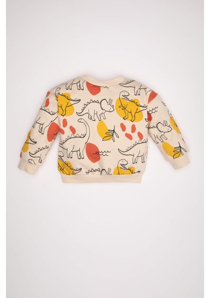 Erkek Bebek Bisiklet Yaka Hayvan Desenli İçi Yumuşak Tüylü Sweatshirt D3932A524WN