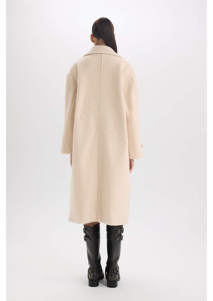 Regular Fit Uzun Kaşe Kaban Apoletli Ceket Yaka Cepli Düğmeli D4016AX24WN