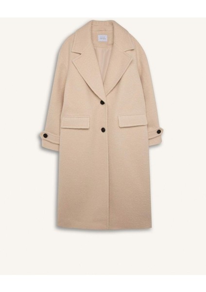 Regular Fit Uzun Kaşe Kaban Apoletli Ceket Yaka Cepli Düğmeli D4016AX24WN