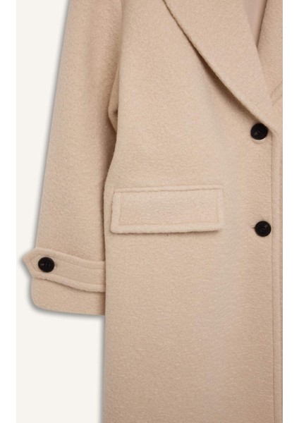 Regular Fit Uzun Kaşe Kaban Apoletli Ceket Yaka Cepli Düğmeli D4016AX24WN