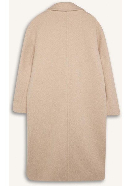 Regular Fit Uzun Kaşe Kaban Apoletli Ceket Yaka Cepli Düğmeli D4016AX24WN