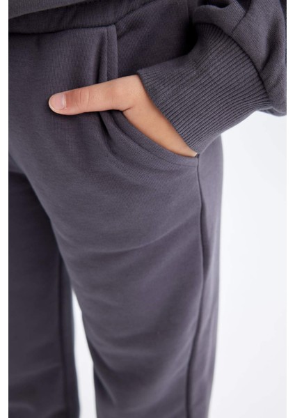 Kız Çocuk 2'li Takım Kapüşonlu Baskılı Sweatshirt Beli Lastikli Jogger Eşofman Altı D4057A824WN