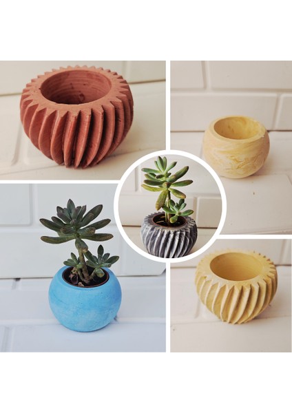 El Yapımı Spiral Beton Saksı / Vazo – Kaktüs, Sukulent ve Mini Bitkiler Içinmermer Desenlli Mavi - Beyaz modelleri