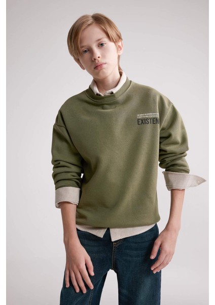 Erkek Çocuk Oversize Geniş Kalıp Bisiklet Yaka Sırt Baskılı Sweatshirt