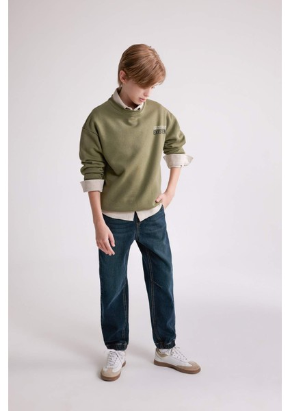 Erkek Çocuk Oversize Geniş Kalıp Bisiklet Yaka Sırt Baskılı Sweatshirt