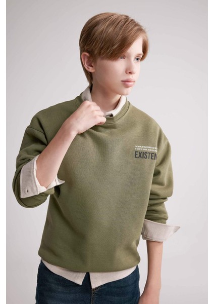 Erkek Çocuk Oversize Geniş Kalıp Bisiklet Yaka Sırt Baskılı Sweatshirt