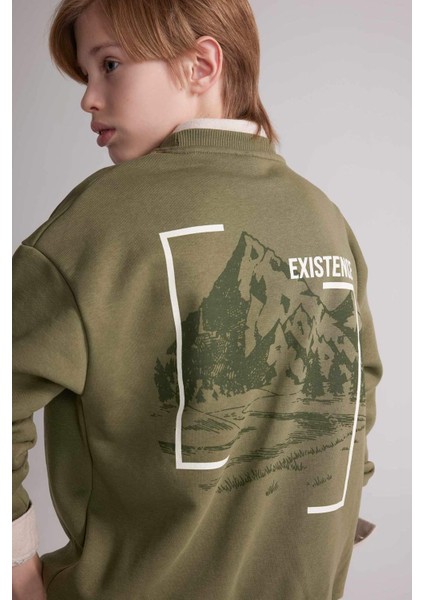 Erkek Çocuk Oversize Geniş Kalıp Bisiklet Yaka Sırt Baskılı Sweatshirt