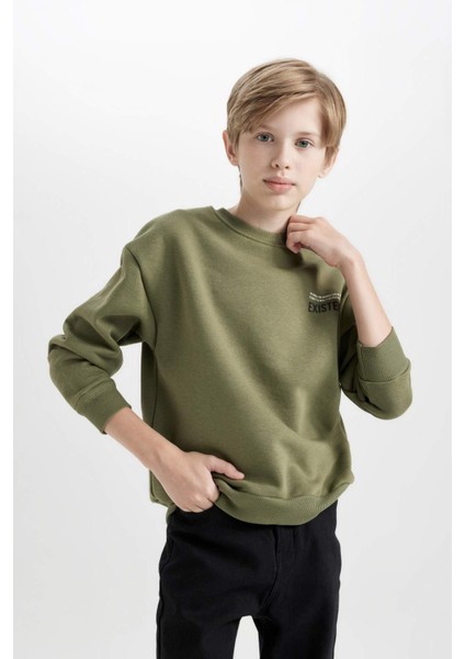 Erkek Çocuk Oversize Geniş Kalıp Bisiklet Yaka Sırt Baskılı Sweatshirt