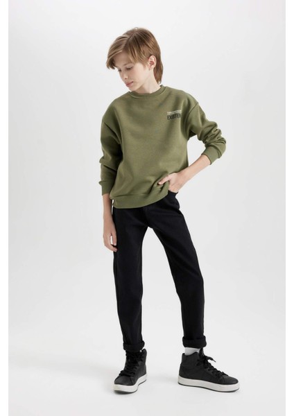 Erkek Çocuk Oversize Geniş Kalıp Bisiklet Yaka Sırt Baskılı Sweatshirt