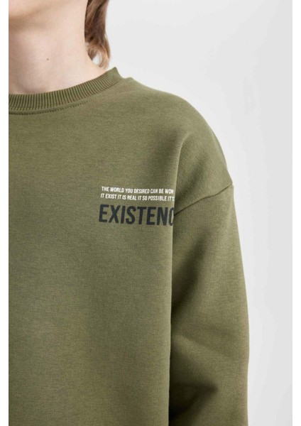 Erkek Çocuk Oversize Geniş Kalıp Bisiklet Yaka Sırt Baskılı Sweatshirt