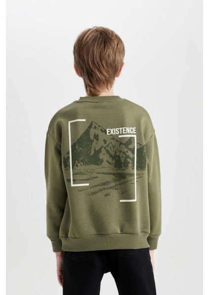 Erkek Çocuk Oversize Geniş Kalıp Bisiklet Yaka Sırt Baskılı Sweatshirt