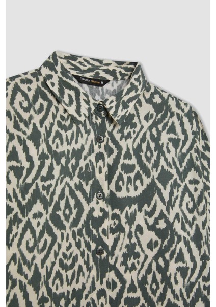 Loose Fit Gömlek Yaka Desenli Uzun Kollu Gömlek Tunik