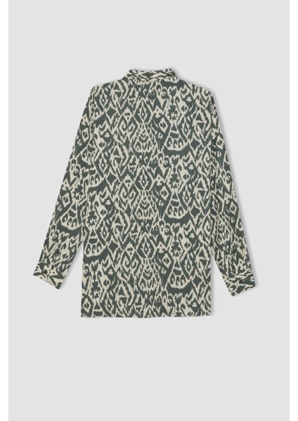 Loose Fit Gömlek Yaka Desenli Uzun Kollu Gömlek Tunik