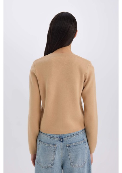 Regular Fit Bisiklet Yaka Basic Düz Altın Metal Düğmeli Triko Hırka C1500AX24WN