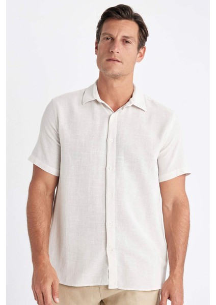 Regular Fit Yazlık Polo Yaka Pamuklu Basic Düz Kısa Kollu Gömlek D2924AX24SM