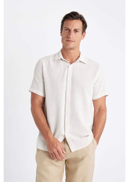 Regular Fit Yazlık Polo Yaka Pamuklu Basic Düz Kısa Kollu Gömlek D2924AX24SM