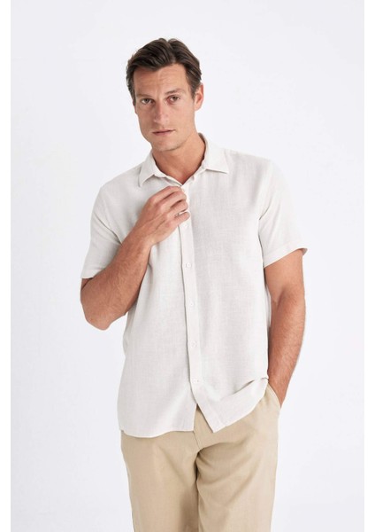 Regular Fit Yazlık Polo Yaka Pamuklu Basic Düz Kısa Kollu Gömlek D2924AX24SM