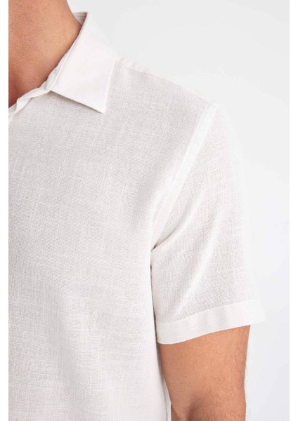 Regular Fit Yazlık Polo Yaka Pamuklu Basic Düz Kısa Kollu Gömlek D2924AX24SM