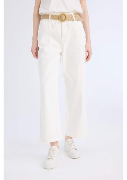 Gabardin Kumaş Pantolon Paperbag Cepli Yüksek Bel Duble Paça Basic Düz Kemerli D3781AX24AU