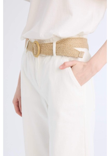 Gabardin Kumaş Pantolon Paperbag Cepli Yüksek Bel Duble Paça Basic Düz Kemerli D3781AX24AU