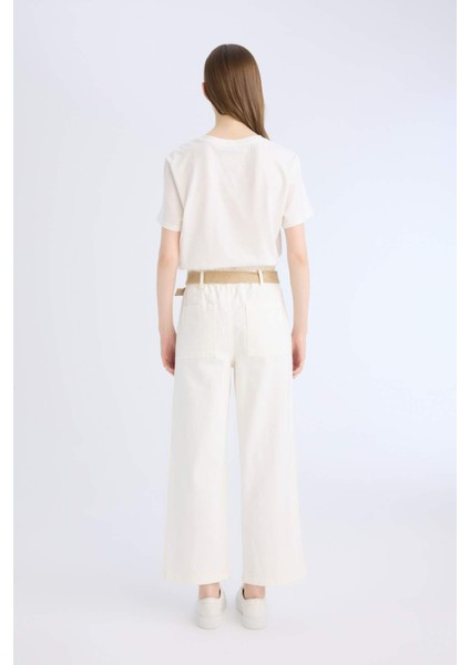 Gabardin Kumaş Pantolon Paperbag Cepli Yüksek Bel Duble Paça Basic Düz Kemerli D3781AX24AU