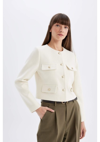 Crop Bisiklet Yaka Düğmeli Blazer Ceket D3161AX24AU