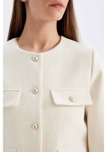 Crop Bisiklet Yaka Düğmeli Blazer Ceket D3161AX24AU