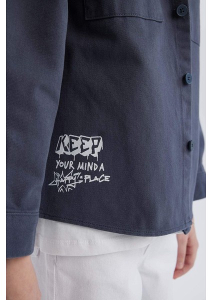 Erkek Çocuk Oversize Geniş Kalıp Kapüşonlu Gabardin Uzun Kollu Gömlek D3194A825SP