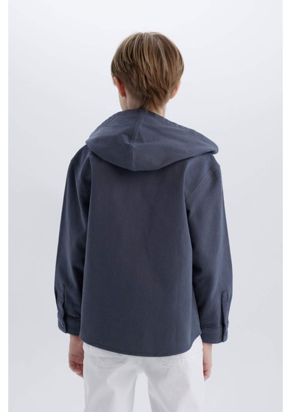 Erkek Çocuk Oversize Geniş Kalıp Kapüşonlu Gabardin Uzun Kollu Gömlek D3194A825SP