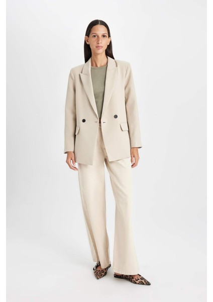 Oversize Geniş Kalıp Ceket Yaka Düğmeli Basic Düz Blazer Ceket C2457AX24AU