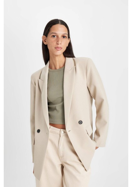 Oversize Geniş Kalıp Ceket Yaka Düğmeli Basic Düz Blazer Ceket C2457AX24AU